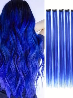 6 Stk Colored Hair Extensions Hairpieces - blå