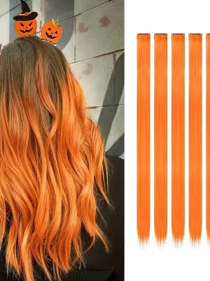 6 Stk Colored Hair Extensions Hairpieces - Oransje rød